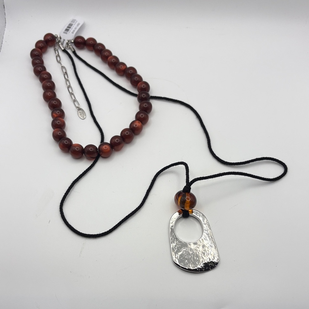 Free People Silver and Brown Beaded Necklace